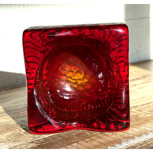 Vintage Mid Century Amberina Glass Block Ashtray - Picture 1 of 8